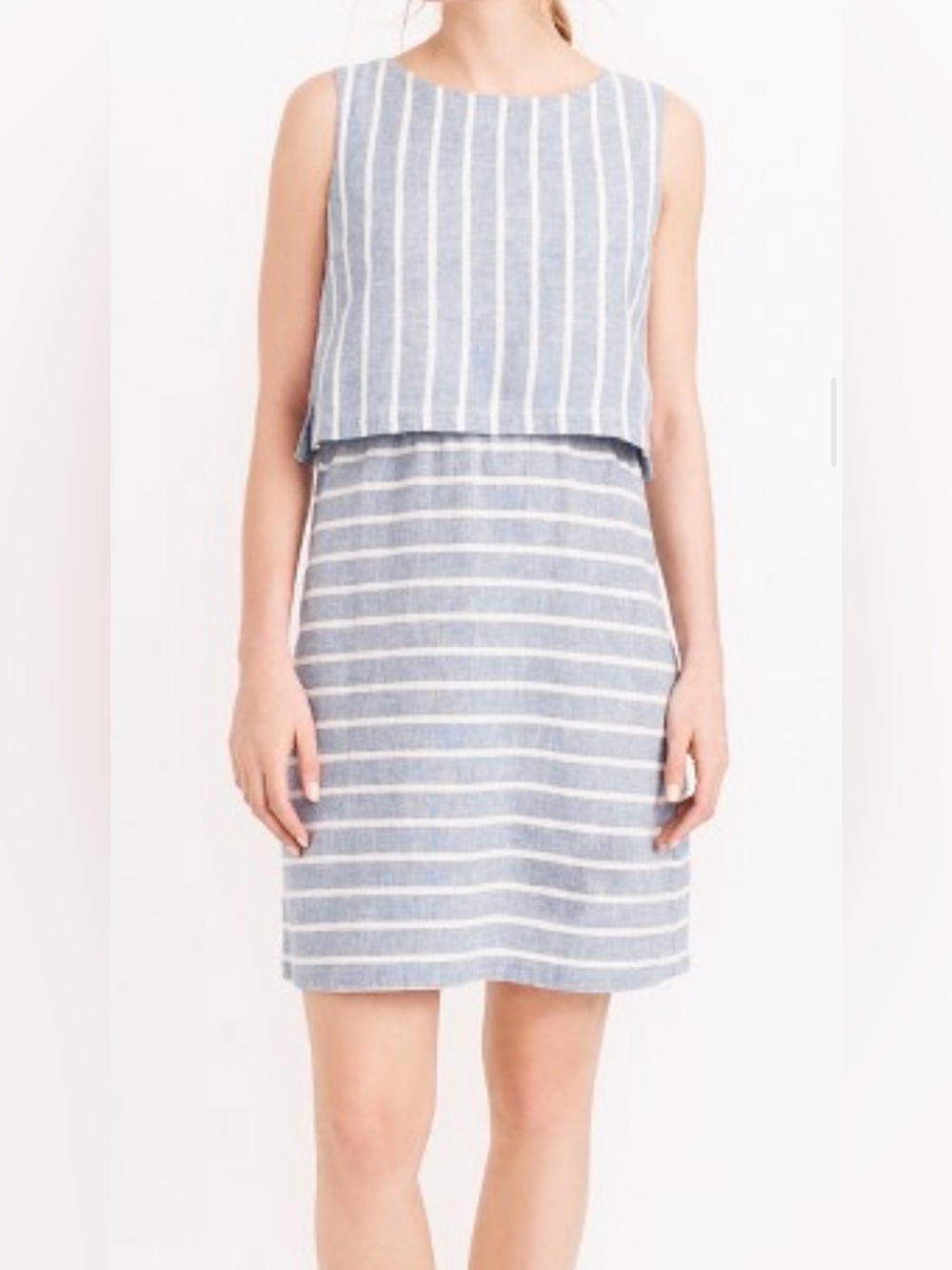 J. Crew Linen Light Blue Striped Dress - Size XXS